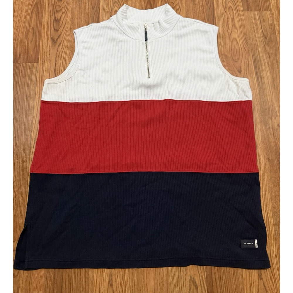Avenue Sport Sleeveless Top Womens 2X Plus Colorblock Ribbed Quarter Zip